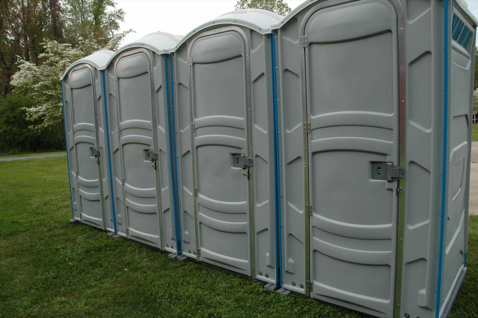 Row of portable restrooms in the Santa Ynez Valley